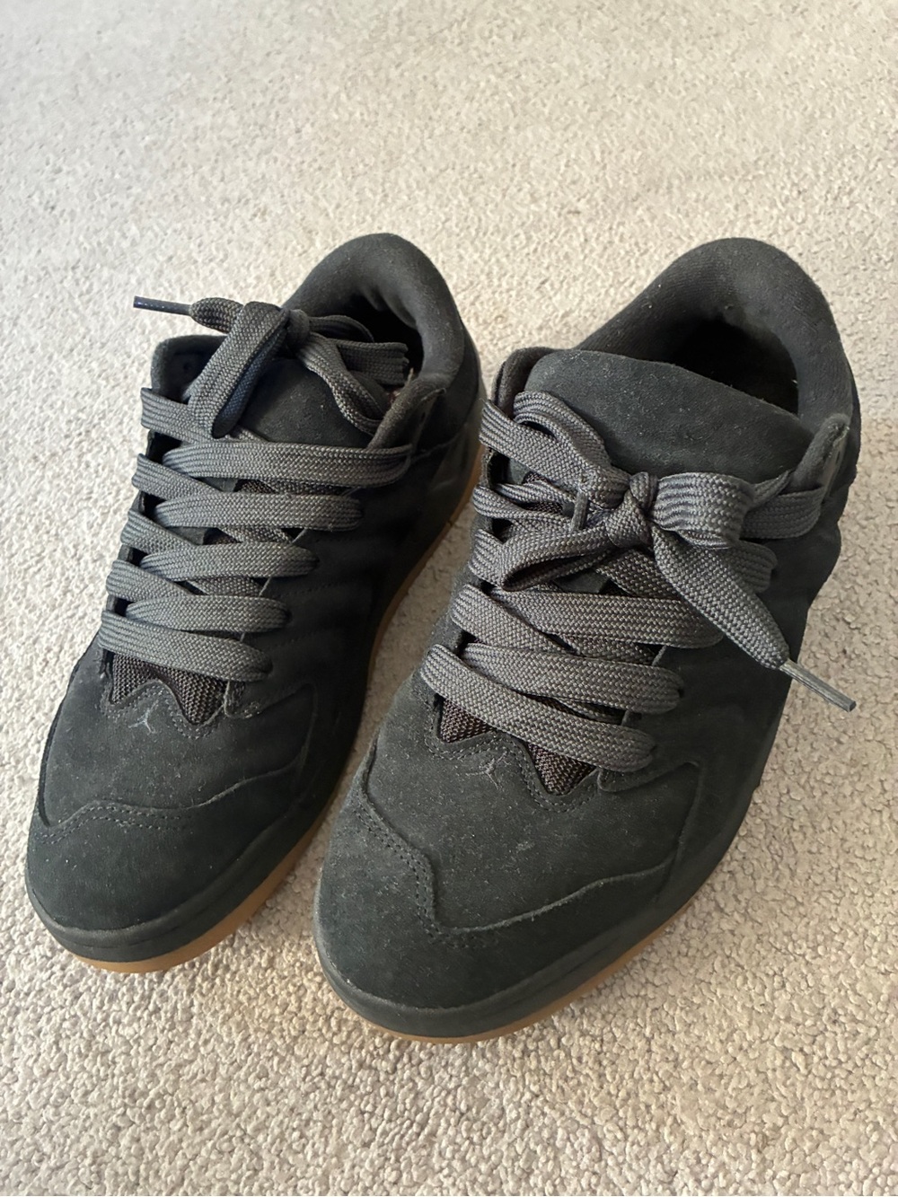 Jordan Men's Black Suede Sneakers with Gum Sole